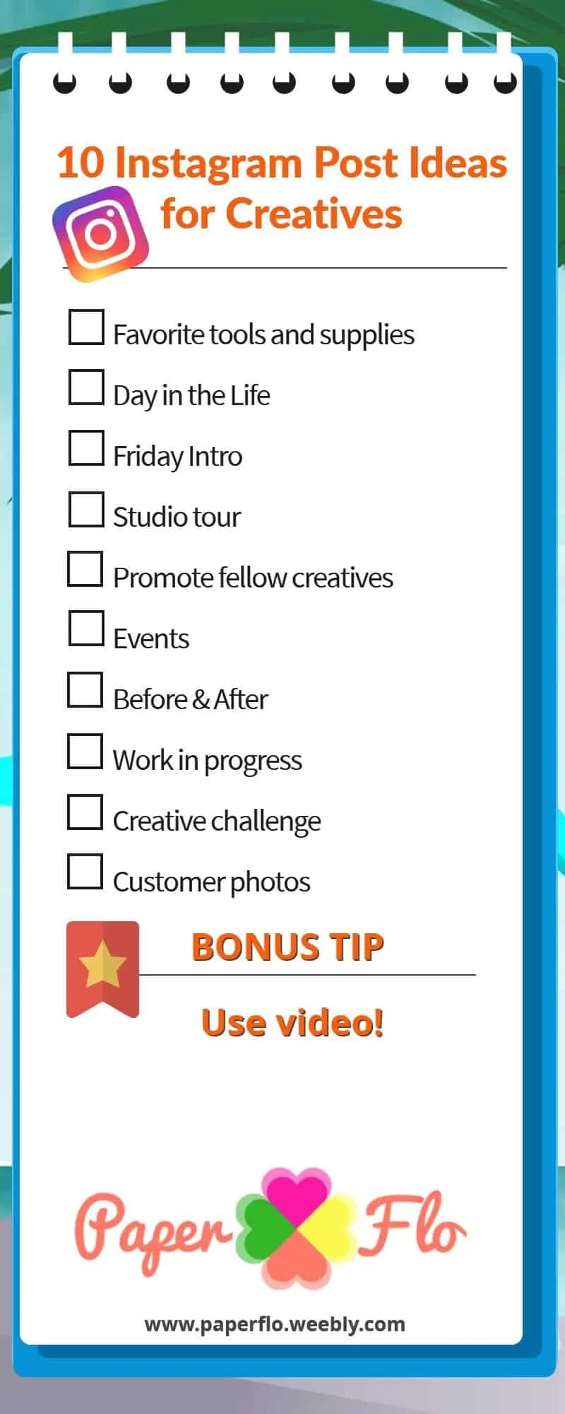 checklist 10 INSTAGRAM POST IDEAS FOR CREATIVES paperflo.weebly.com