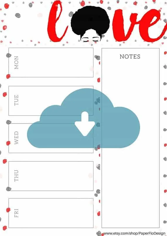 printable planner insert with an afro and the word love