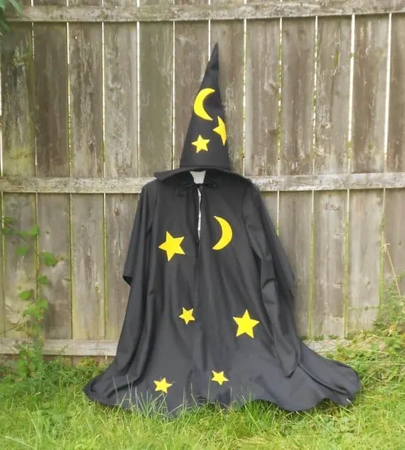 black and yellow wizard hat and cape costume