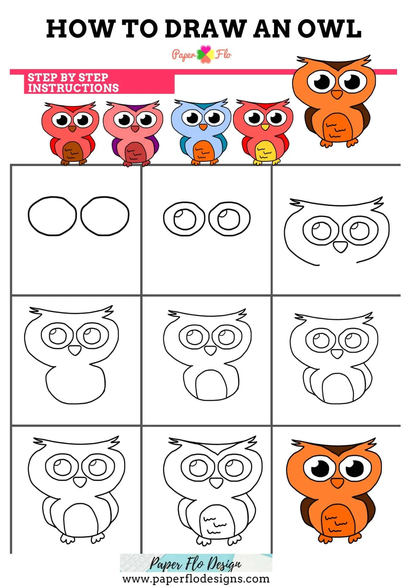how to draw an owl instruction sheet
