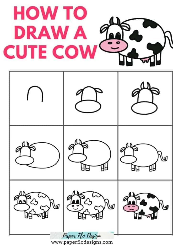How to Draw a cute Cow in 9 picture steps