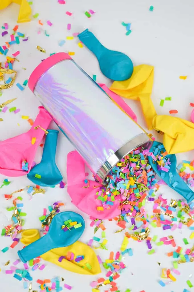 mug with confetti spilling out