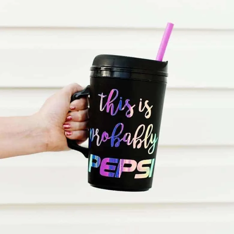 black mug with foil letters