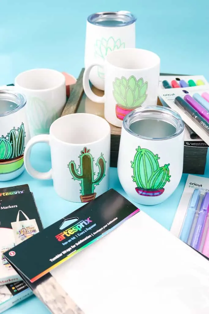 white mugs with cactus sublimation prints