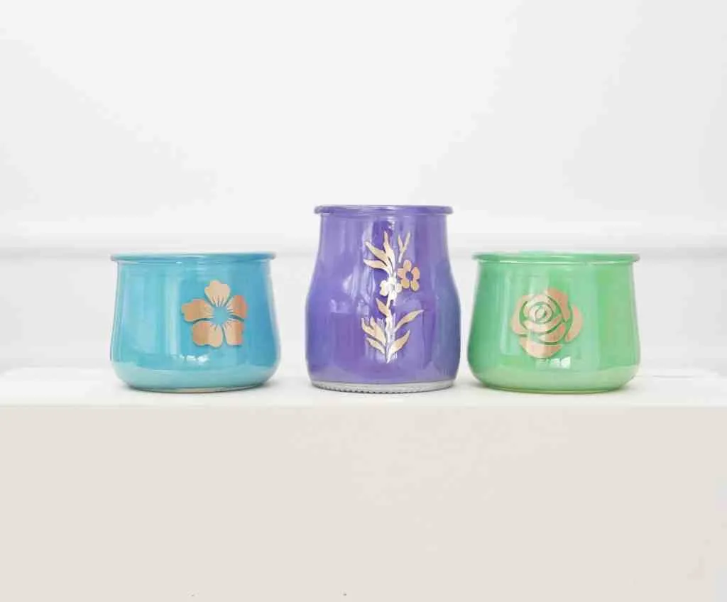 yogurt jars with flowers