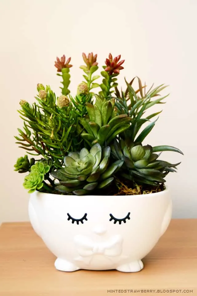 plant pot with eyelashes
