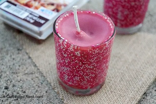 Votive scented candle with sprinkles