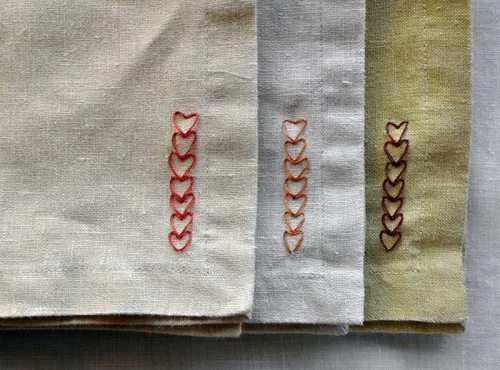 embroidered hearts on napkins