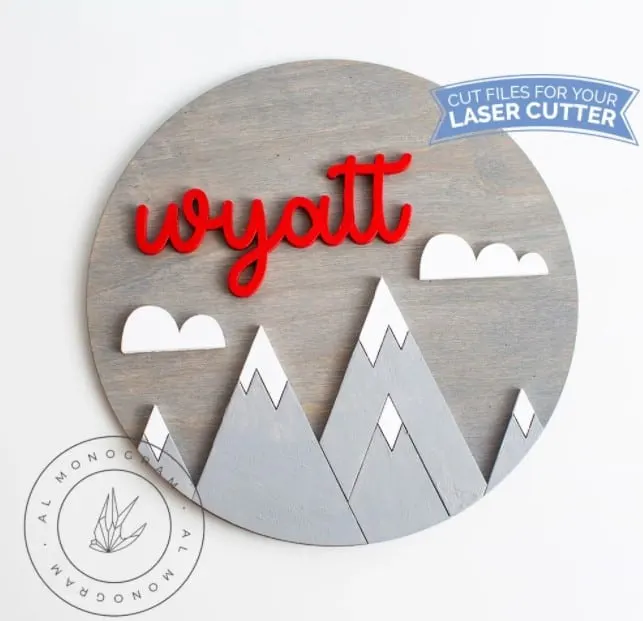 wooden mountain nursery sign personalized with name