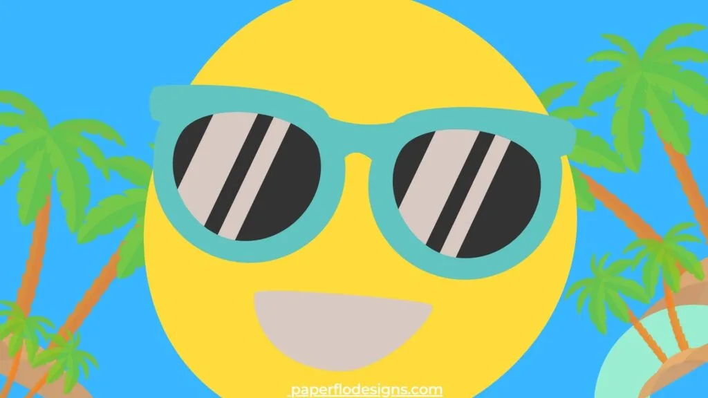 smiling sun with palm trees