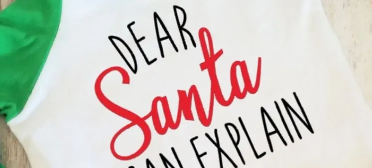 christmas pajama top with the words dear santa I can explain