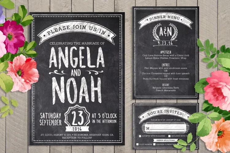 Chalkboard wedding invitations template