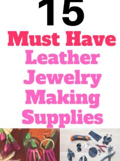 leather cord strips on hoop earrings and leather jewelry making supplies on a table