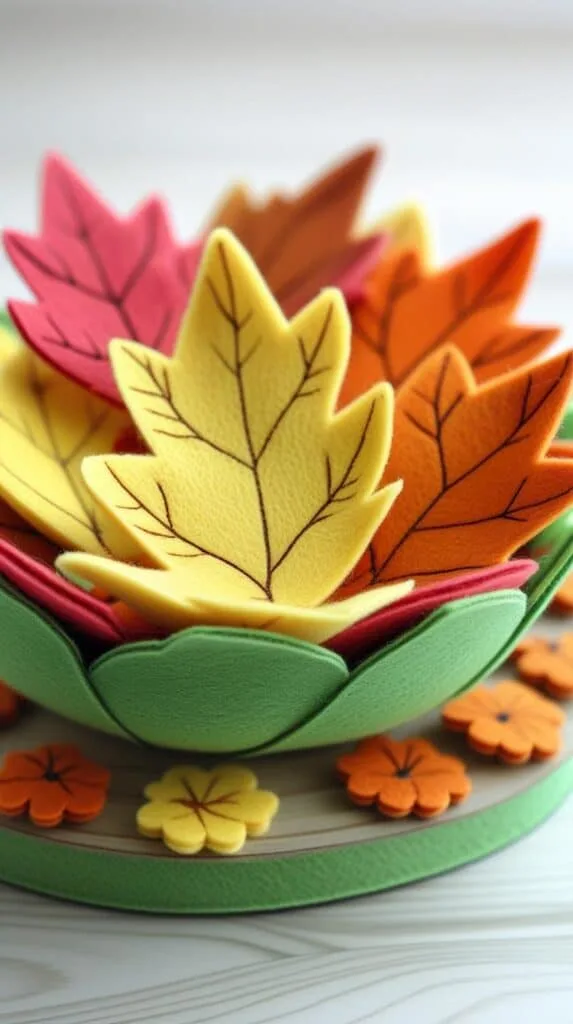 These felt leaf bowls are cozy Harvest Crafts For Adults that bring a pop of autumn color to your home. They’re quick Easy DIY Thanksgiving Crafts and make wonderful November Ideas For Seniors or Autumn Crafts For Seniors who want a seasonal and relaxing project.