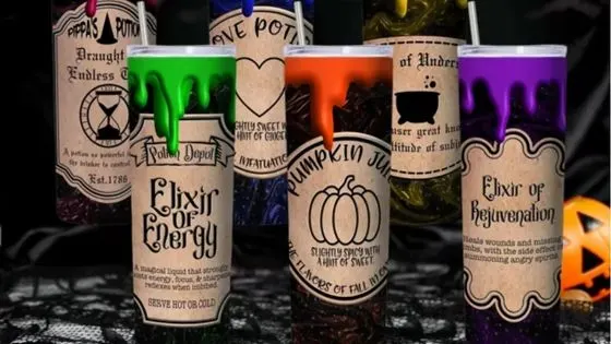 6 halloween tumblers made with sublimation decals