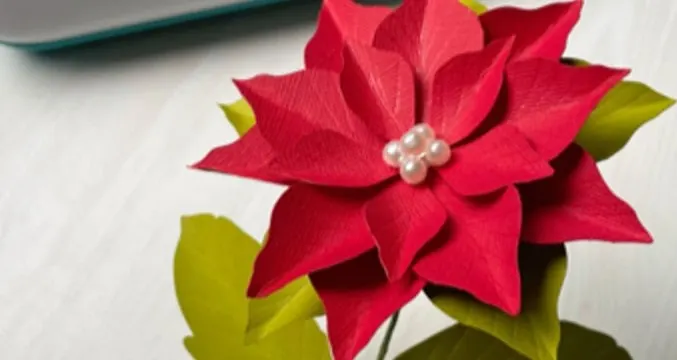 poinsettia paper flower with pearl beads in the center