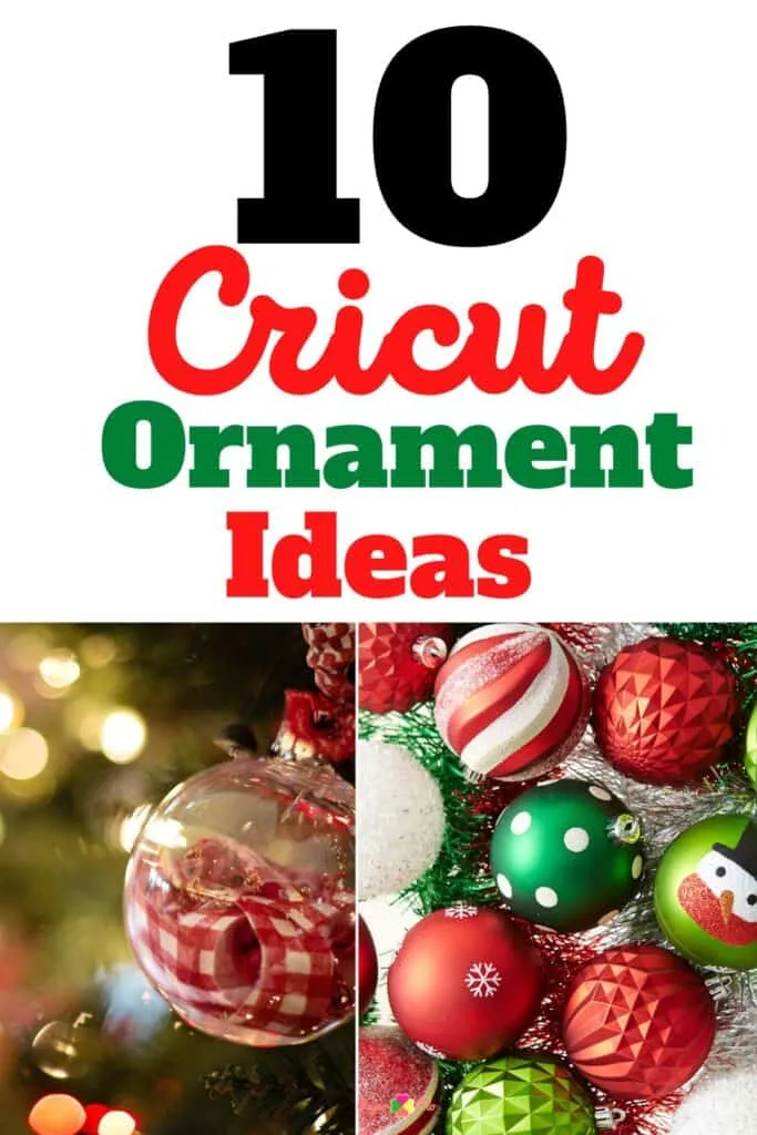 Clear Christmas ornament hanging on a tree with gingham wrapped present inside and a variety of ornament 