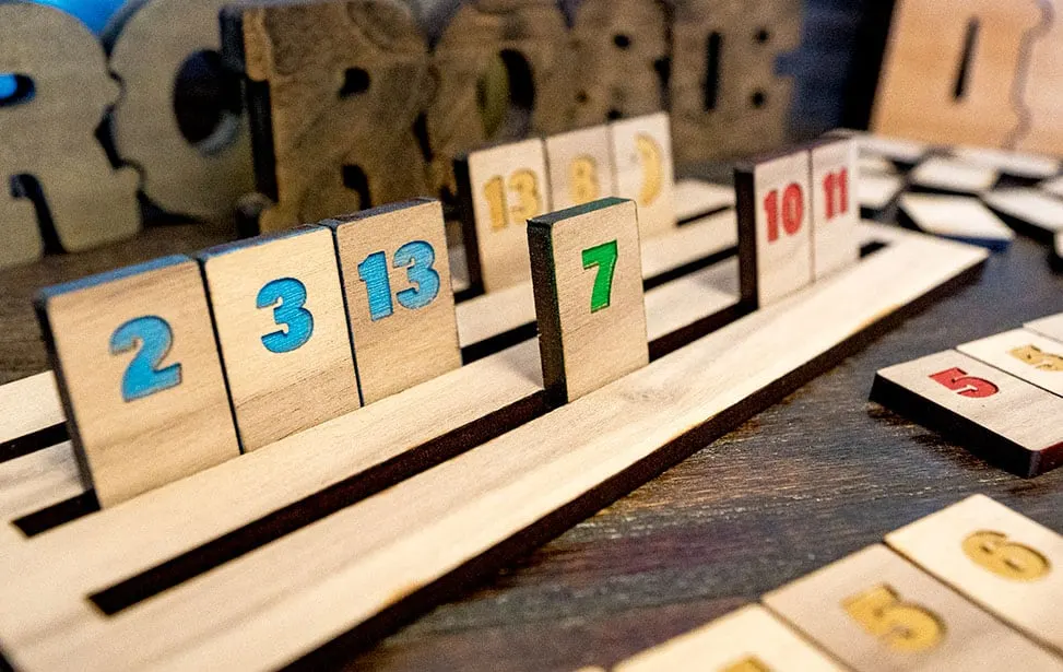 wood block game with numbers on the blocks