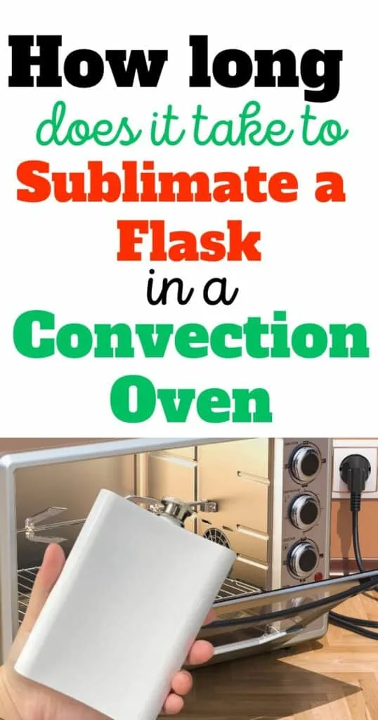 An open convection oven behind a hand holding a blank sublimation flask.
