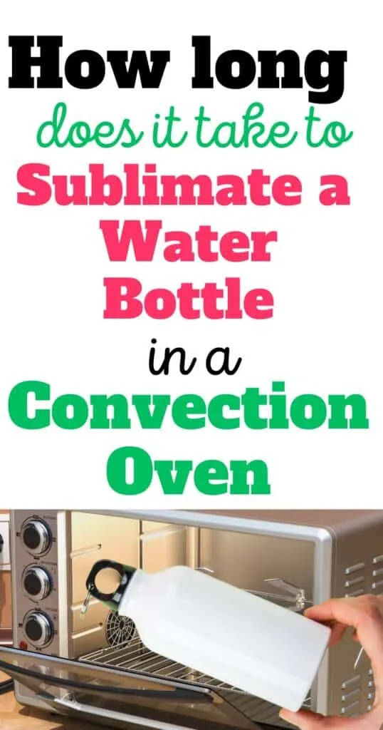 An open convection oven behind a hand holding a blank sublimation water bottle.