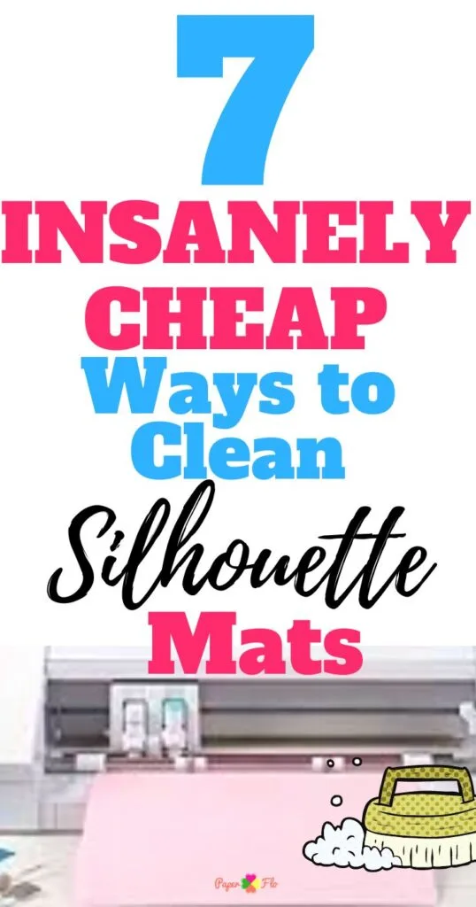 Silhouette cutting machine with a pink cutting mat in the background. A scrubbing sponge is in the foreground