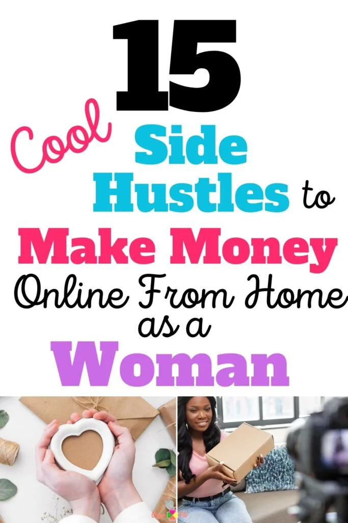 woman holding a handmade heart craft in her hands and another image of a woman sitting on a couch holding a cardboard box, getting ready to do an unboxing in front of a smart phone attached to a ring light.