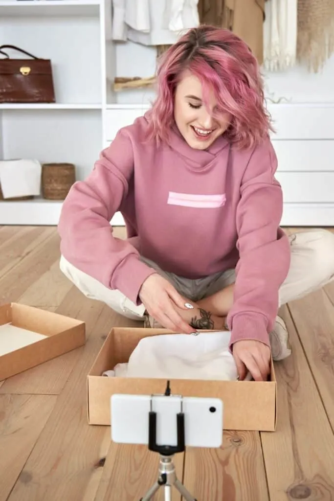 woman blogger doing an unboxing