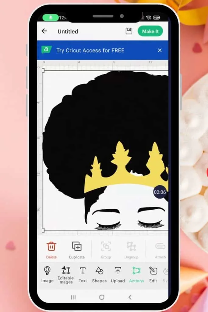 uploaded image file in cricut on android