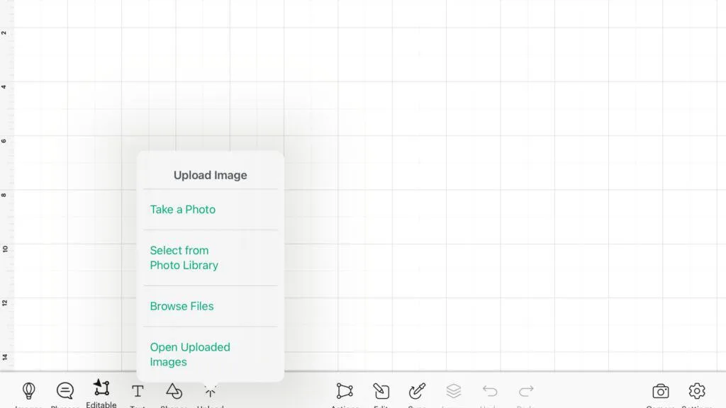 pop up of upload image menu in Cricut Design Space