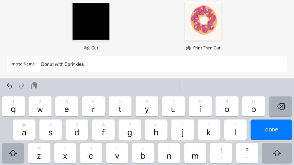 keyboad in iPad to rename the uploaded image in Cricut Design Space.