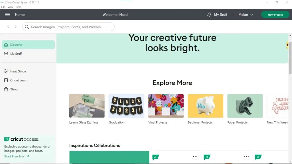 Cricut Design Space opened to canvas