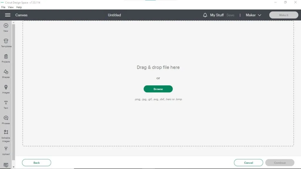 The browse button in Design Space.