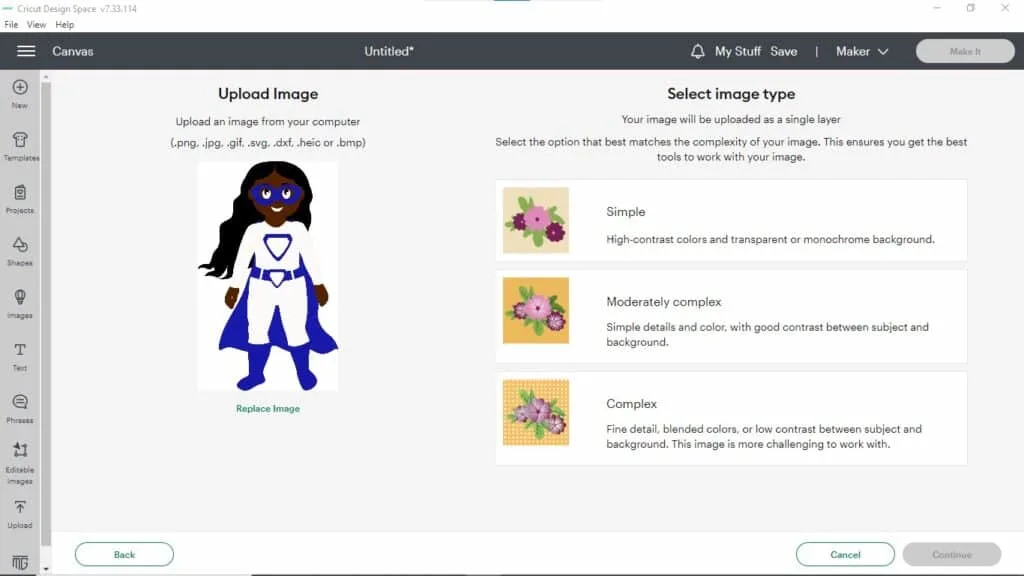 Choose Image Type in Cricut Design Space