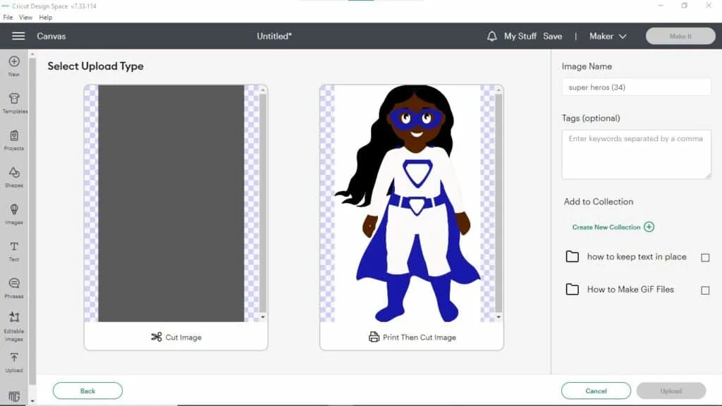 Saving and inserting an image in Cricut DS.