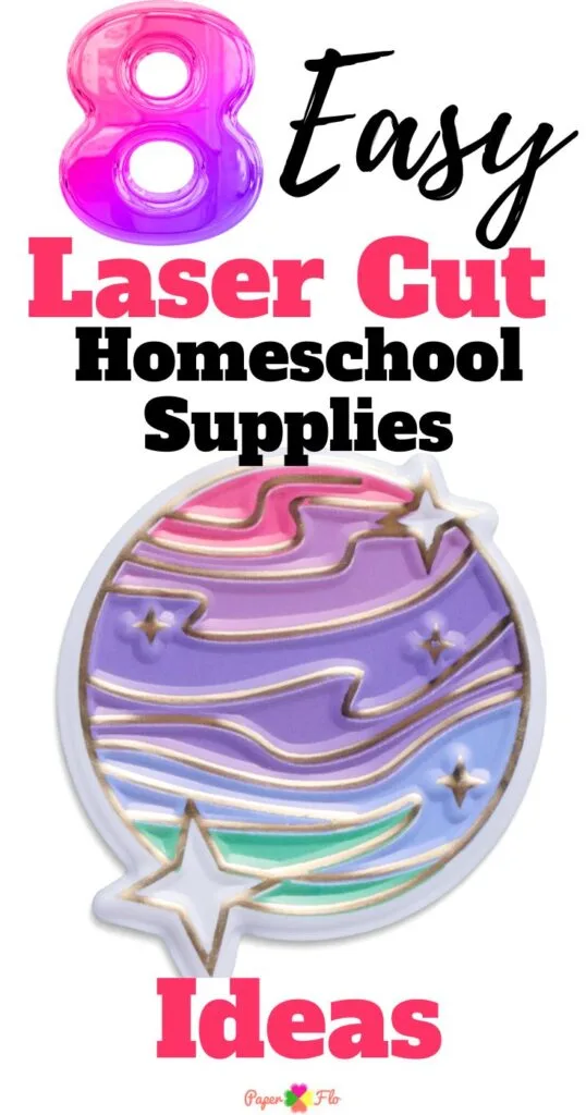 A pastel planet with wavy lines and stars made from acrylic. 8 Easy Laser Cut Homeschool Supplies Ideas