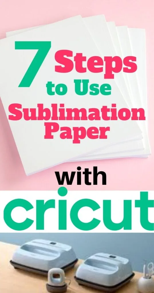 Stack of sublimation paper fanned out on a flat surface. Two Cricut EasyPress machines.