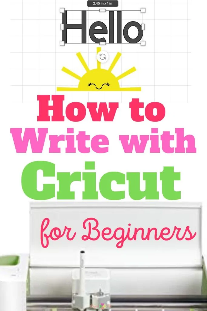 A half sun with a smiley face under the words Hello. Cricut machine with a pen uploaded to it.