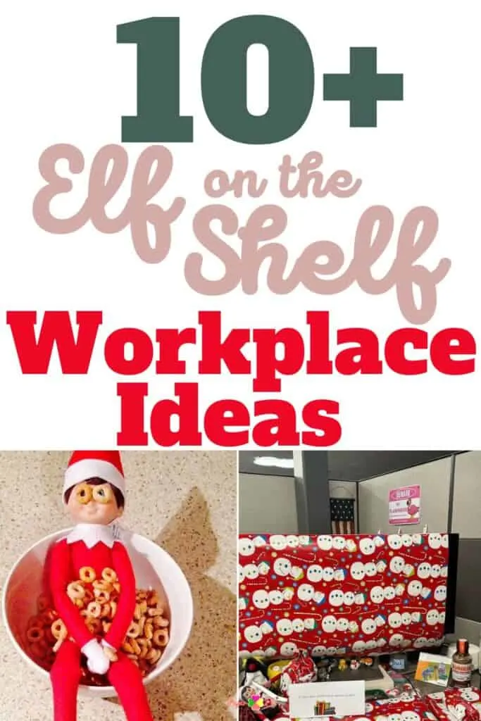 An elf on the shelf in a bowl of cereal and desk wrapped in Christmas wrapping paper as a joke from an elf. 