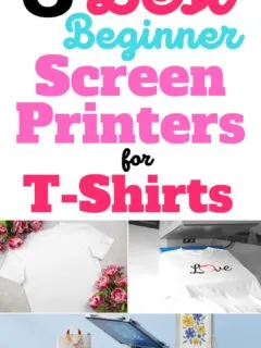 A plain white t-shirt on a table with pink flowers beside it, the second shows a t-shirt with the word