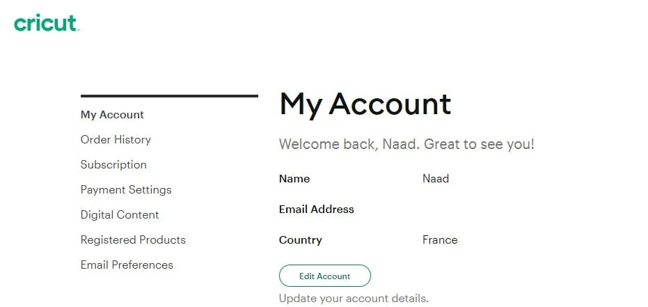 cricut my account page