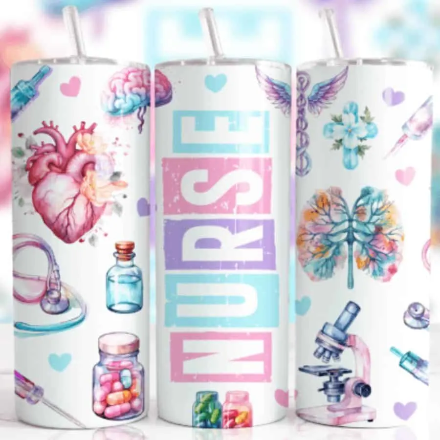 3 nurse theme tumbler cups.