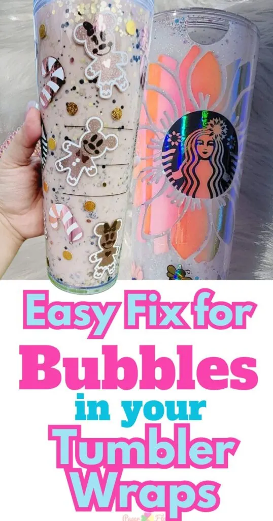A hand holding a clear acrylic tumbler wrapped with a Christmas holiday theme UV DTF wrap.