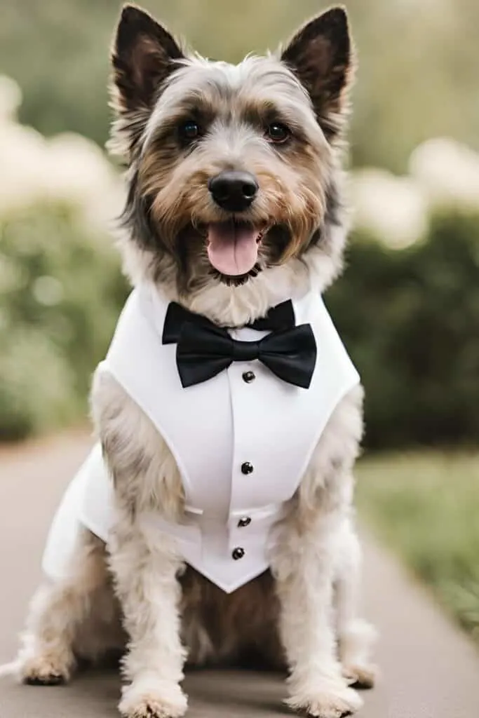 Dress your pup to impress with this elegant dog tuxedo. Perfect for weddings, this outfit transforms your dog into a distinguished gentleman, ready to celebrate your special day.