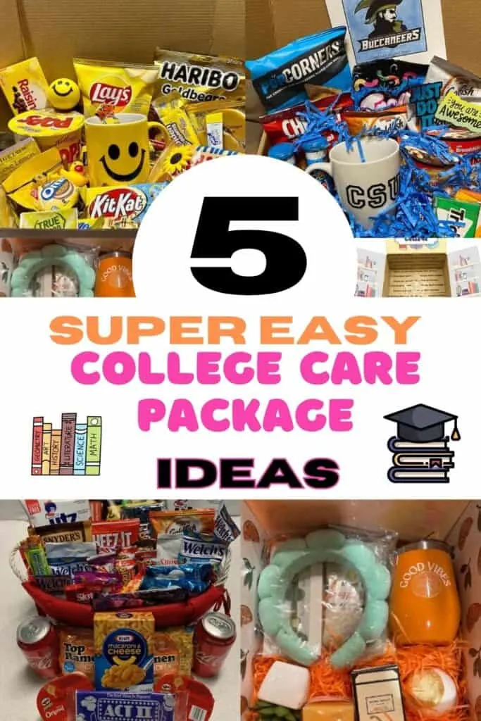 A collage of four college care packages.