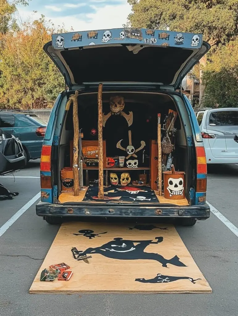 Pirate trunk or treat van at church parking lot