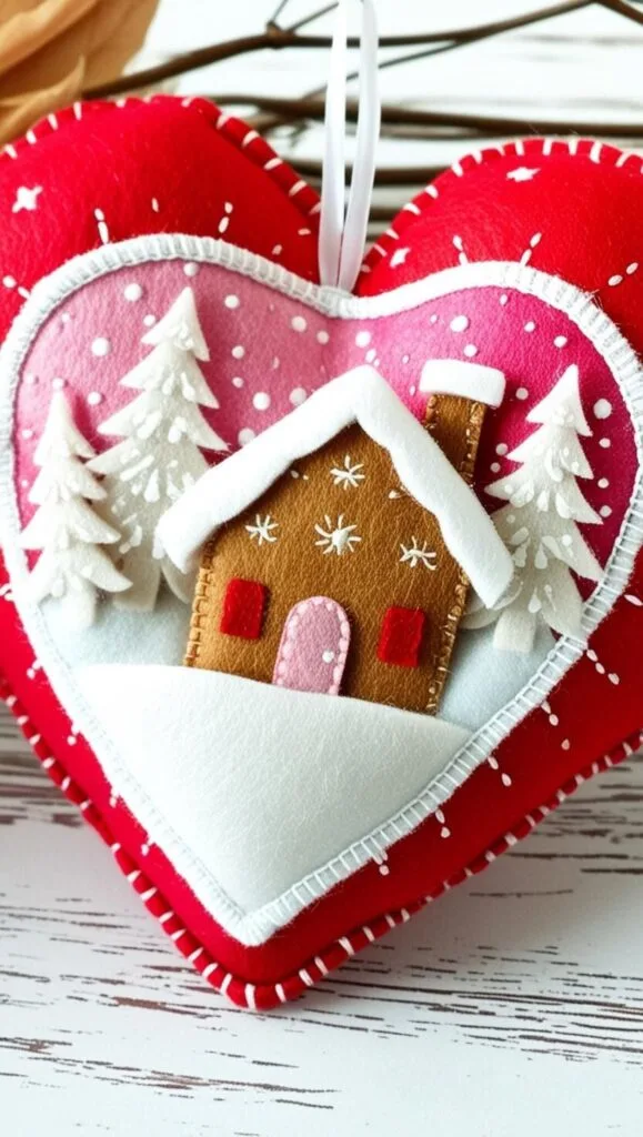 Christmas Gingerbread House Felt Heart