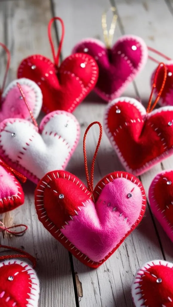 Traditional Red and White Felt Hearts
