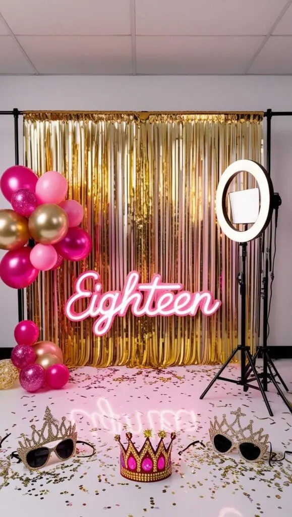 Transform your bedroom into a cozy and aesthetic 18th birthday party space. This setup features pastel balloons, fairy lights, faux fur throws, and a pretty &ldquo;Happy Birthday&rdquo; banner&mdash;perfect for a small indoor celebration with soft vibes and sweet treats.