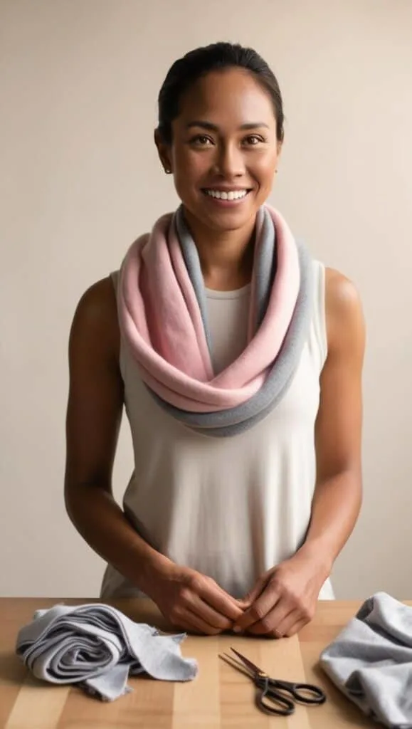 Learn how to make a cozy infinity scarf using just scissors and old t-shirts. A fast, fashionable way to reuse your favorite fabrics.