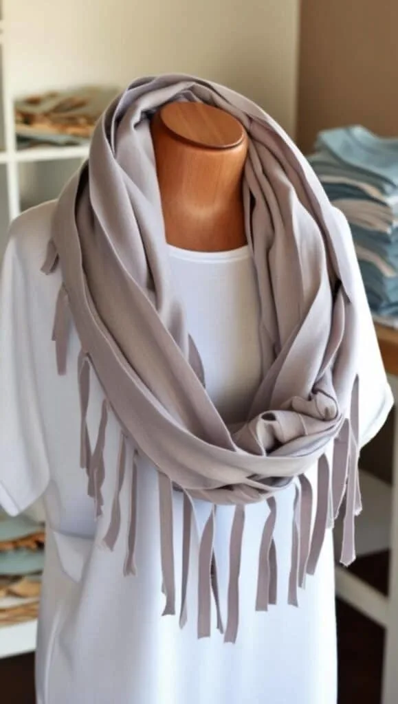 A step-by-step guide to creating a beautiful infinity scarf with no sewing required. Perfect for beginners and a great way to repurpose unused tees.
